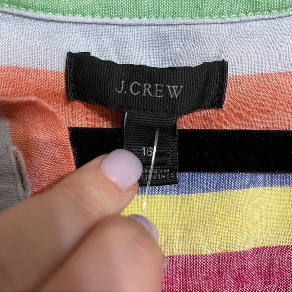 J. Crew Rainbow candy Stripe popover shirt linen cotton blend size 16 - Picture 3 of 6